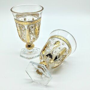 Pair of 2 Gold Trim Crystal Wine Glasses